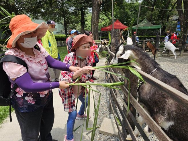 关怀达人与憨儿一同体验喂羊。（图／高雄市社会局无障碍之家）
