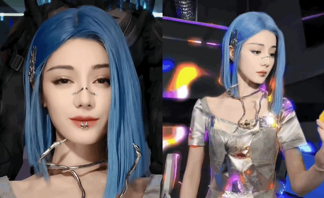 迪丽热巴未来感十足的造型，被网友大讚比AI还像AI。（图／摘自微博）