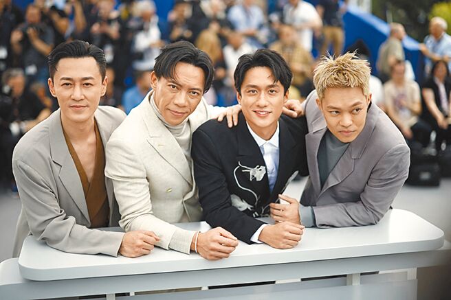 林峯（左起）、张文杰、刘俊谦、胡子彤出席坎城影展Photocall仪式。（路透）