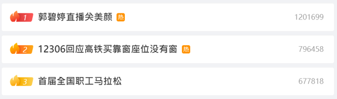「郭碧婷直播关美顏」关键词衝上微博热搜第一名。（图／翻摄微博）