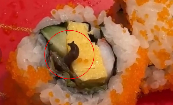 知名寿司店被网友爆料吃到「蛞蝓」，向店家反应却未得到合理说明。（翻摄爆料公社）