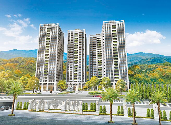 甲山林推出「美丽上城」，拥交通、机能、精工营造等优势，未公开前就备受瞩目（建筑外观3D透视示意图）。（甲山林集团提供）