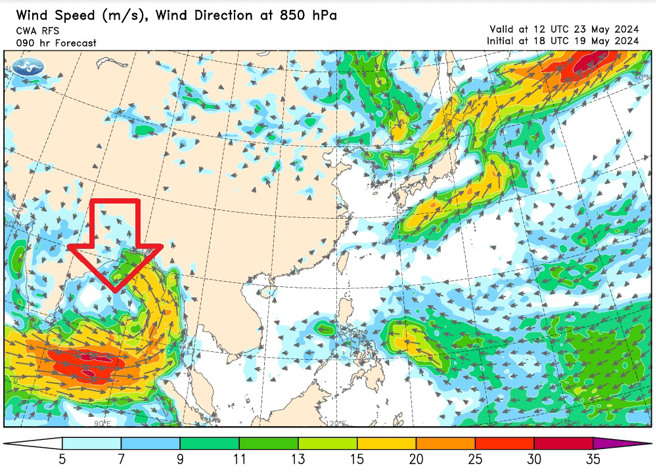 西南季风进驻孟加拉湾，台湾迎来旺盛西南季风的时间不远了。（翻摄郑明典脸书）