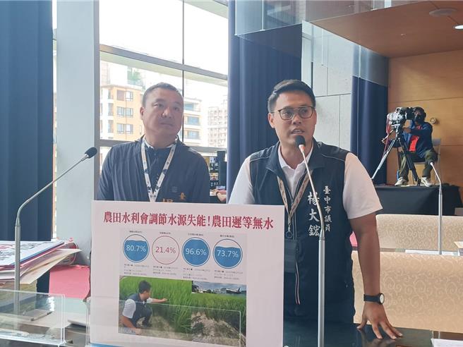 市议员杨大鋐指出，西屯区属于水尾区，导致灌溉用水不足。（陈淑娥摄）