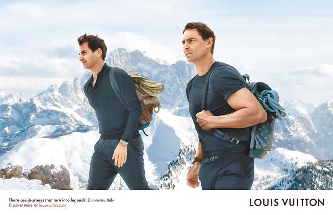 費德勒（左）與納達爾共同攀登義大利多洛米蒂山脈。（LV提供）