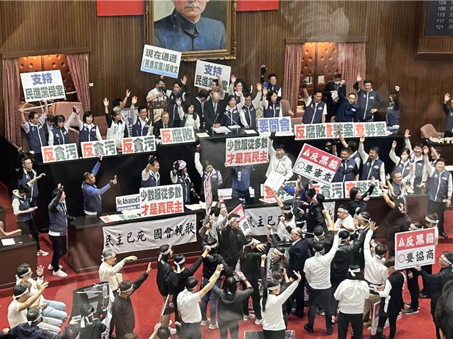 國會改革驚人奇景，部分條文表決藍綠白都舉手了。（楊亞璇攝）