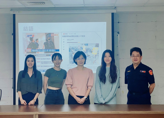 臺北市保安警察大隊大隊長張玲堅接待臺北大學犯研所研究生。(北市保大提供)