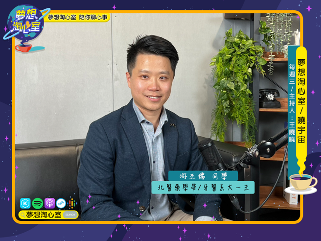 梦想淘心室【晓宇宙~晓晓问大大】特别制作申请入学二阶面试攻略专题，本集邀请北医药学毕业，目前就读北医牙医系一年级游杰儒同学至节目中作客。(照片/梦想淘心室提供)