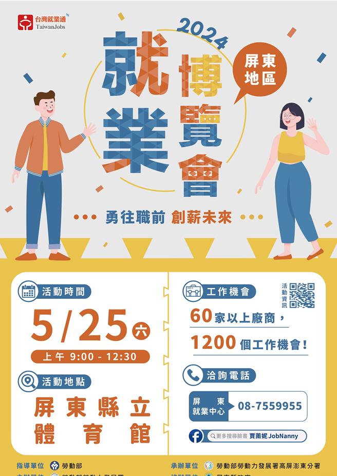 由勞動部舉辦、屏東地區一年一度規模最大的就業博覽會將於25日在屏東縣立體育館登場。（勞動部提供／謝佳潾屏東傳真）