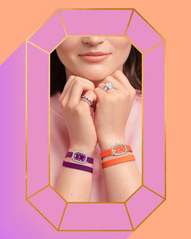 海瑞溫斯頓Emerald系列珠寶表融入甜美的糖果色調，充滿夏日氣息。（Harry Winston提供）