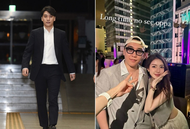 胜利去（2023）年出狱后，近期被发现常常出没香港，与当地不少酒商应酬，还有和香港性感女星贝依霖拍照。（图／摘自韩网、摘自贝依霖Instagram）