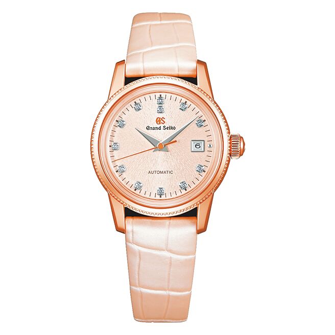Grand Seiko以春天花季為靈感打造的玫瑰金鑽表，50萬元，限量30只，僅在台北101旗艦店獨賣。（Grand Seiko提供）