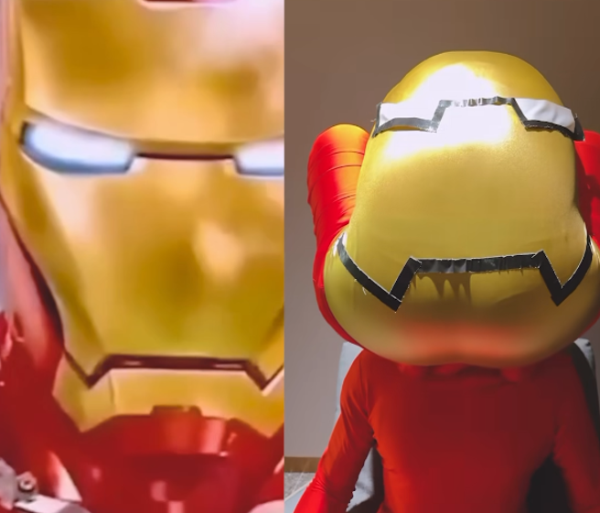 KID和坤达模仿钢铁头盔盖下时的样子。（图／KID脸书）