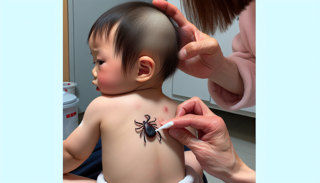 全家出門遊玩返家洗澡時，發現小孩皮膚多了黑痣，查看發現居然是蜱蟲。（示意圖、與本案無關／AI生成）