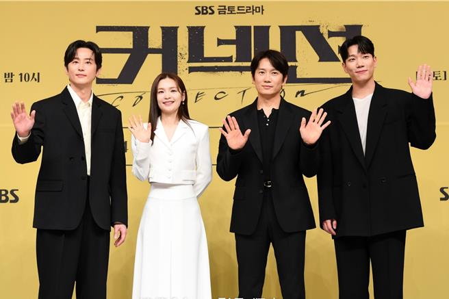 主要演员权律（左起）、田美都、池晟、金京南出席新戏记者会。（friDay影音提供）