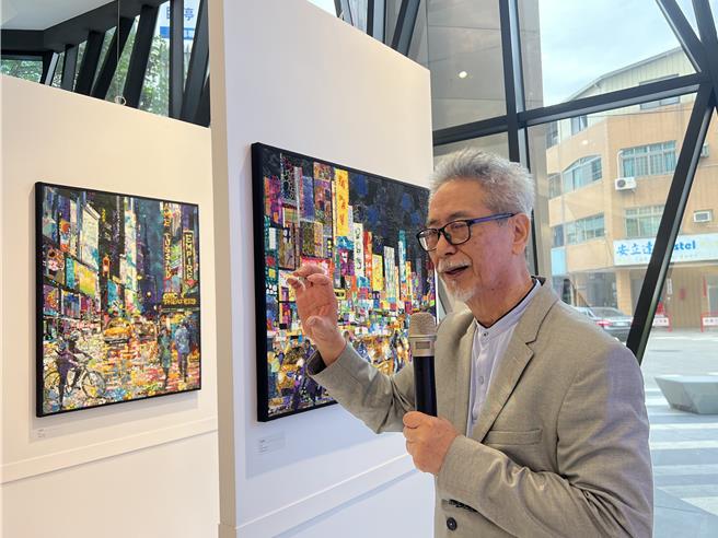 藝術家劉棟藉由繪畫中的三維透視手法，以馬賽克拼貼手法改革傳統拼布藝術，發展出「自由拼貼」創作系列。（林欣儀攝）