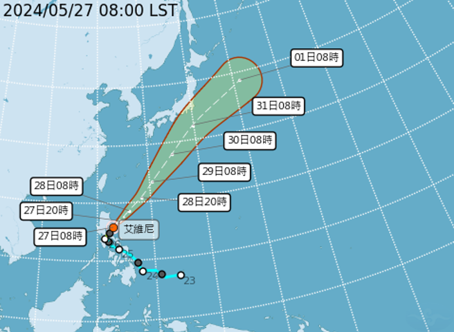 艾維尼颱風將北上往日本前進。（翻攝自氣象署）