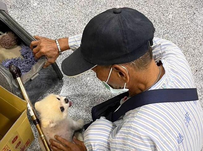 花蓮1名67歲獨居陳姓男子罹患肺腺癌第4期，擔心愛犬「阿吉」無人照養拒絕治療，經醫療團隊接力照顧犬隻，成為牠的「中途之家」，便打開心房接受療程，日前在病況穩定時與阿吉相聚，見其可愛笑容彷彿獲得勇氣，允諾會繼續與病魔對抗，早日一家團圓。（花蓮慈濟醫院提供／羅亦晽花蓮傳真）