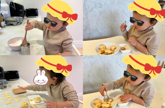 Jacinda拿着迷你厨具做起饼乾。（图／翻摄自昆凌小红书）
