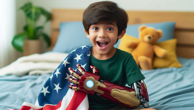 五岁男孩天生没有左前臂，英国厂商特别量身订做钢铁人手臂给男童。（示意图、与本案无关／AI生成）