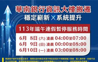 華南銀行資訊大樓搬遷 端午連假凌晨暫停服務