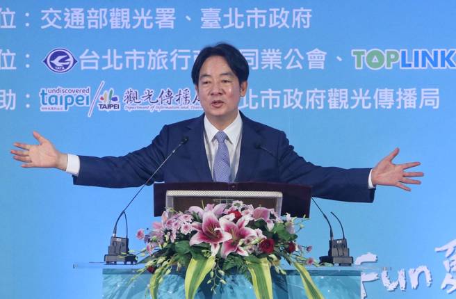 赖清德总统（见图）31日出席「台北国际观光博览会开幕记者会」致词。（赵双杰摄）