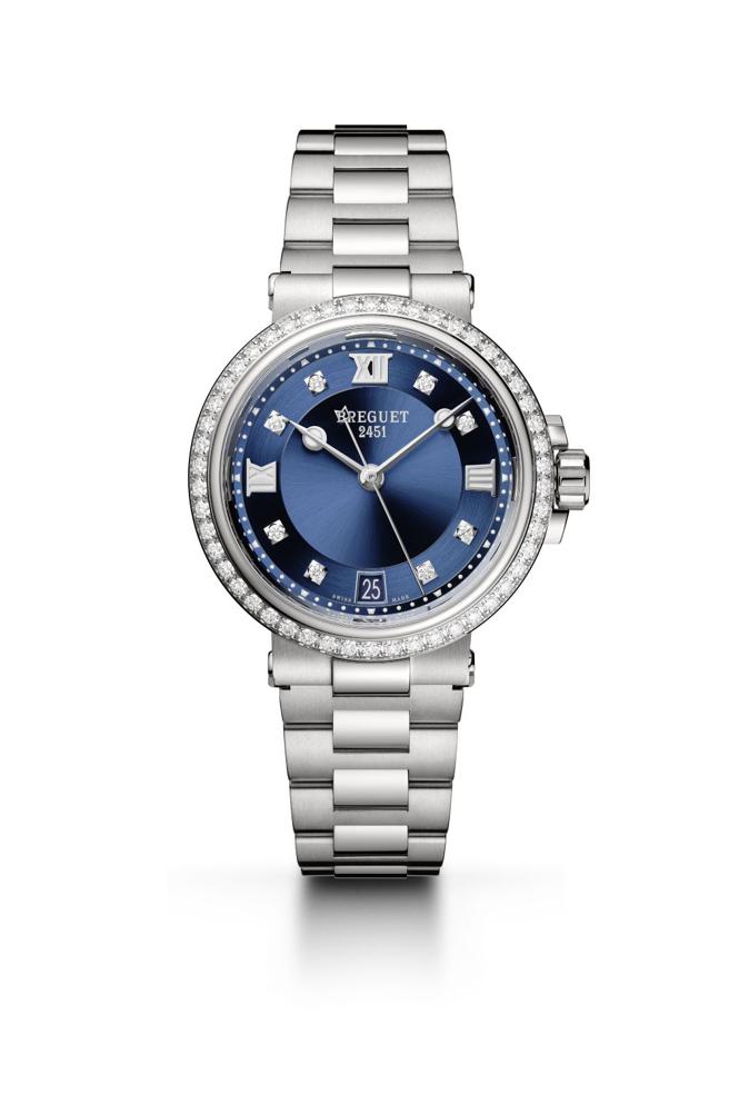 寶璣Marine 9518腕表白金鑲鑽款， 87萬2000元。（Breguet提供）