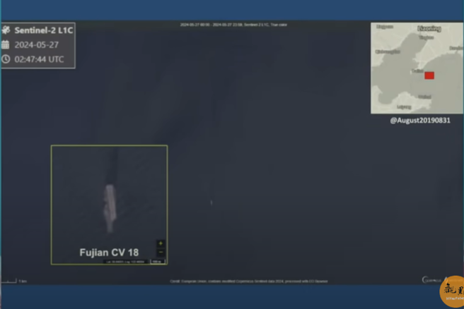 大陆航母福建舰第二次海试地点曝光。（取自吕礼诗「观点世界一把抓」YT频道）