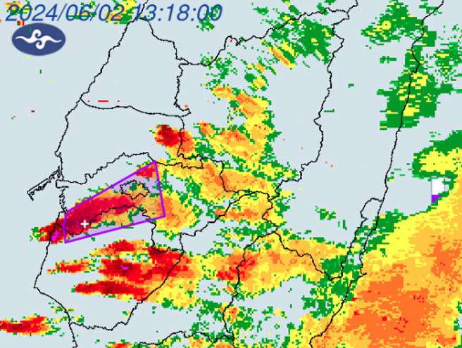 換嘉義縣市、台南大雷雨來襲。（翻攝自氣象署）