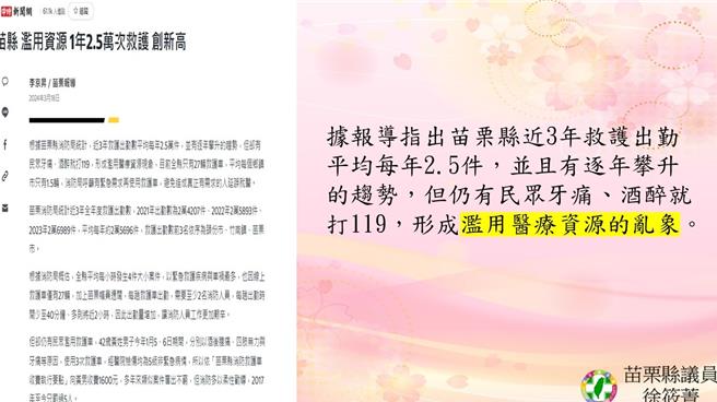 县议员徐筱菁引述本报报导总质询。（徐筱菁提供／李京升苗栗传真）