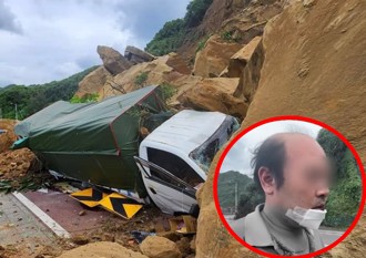 潮境公園山壁崩塌貨車遭吞噬 司機受傷驚恐：來不及閃