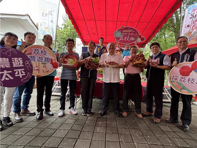 太平區農會攜手太平區公所、興隆社區、頭汴坑休閒產業發展協會推出「2024農遊太平～荔枝節系列活動」，4日在興隆社區古農莊文物館宣布活動起跑。（馮惠宜攝）