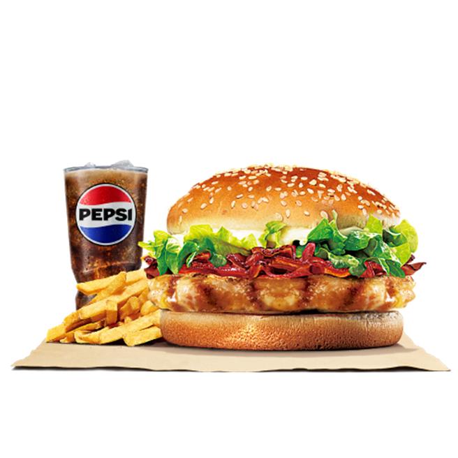 漢堡王「火烤雞腿培根堡」限時回歸，單點119元、套餐164元。（漢堡王提供／朱世凱台北傳真）