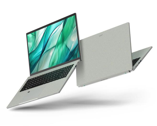 友达以自建太阳能与绿电转供模式，推出全球首款100％绿电制造的面板，携手宏碁打造Aspire Vero 16碳中和笔记型电脑。图／友达提供