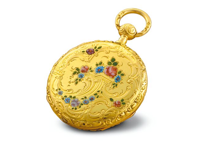 江诗丹顿展出12件骨董珠宝表，年代最久远的是1839年的黄金怀表。（Vacheron Constantin提供）