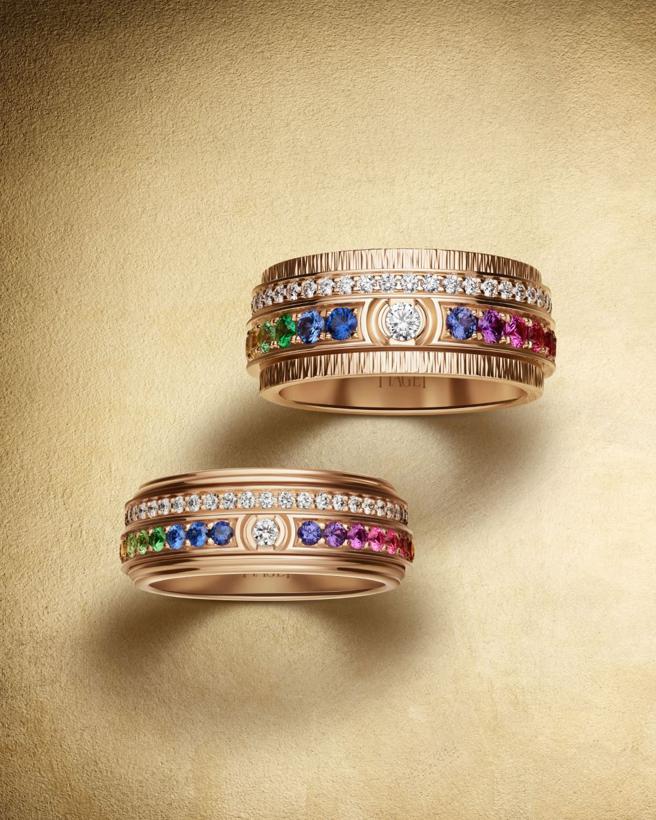 伯爵欢庆150周年，推出彩虹款Possession纪念戒指。（PIAGET提供）