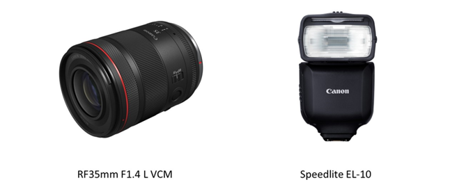 Canon推出超大光圈镜头 RF35mm F1.4 L VCM与小型闪光灯 Speedlite EL-10。（Canon提供／古明弘台北传真）