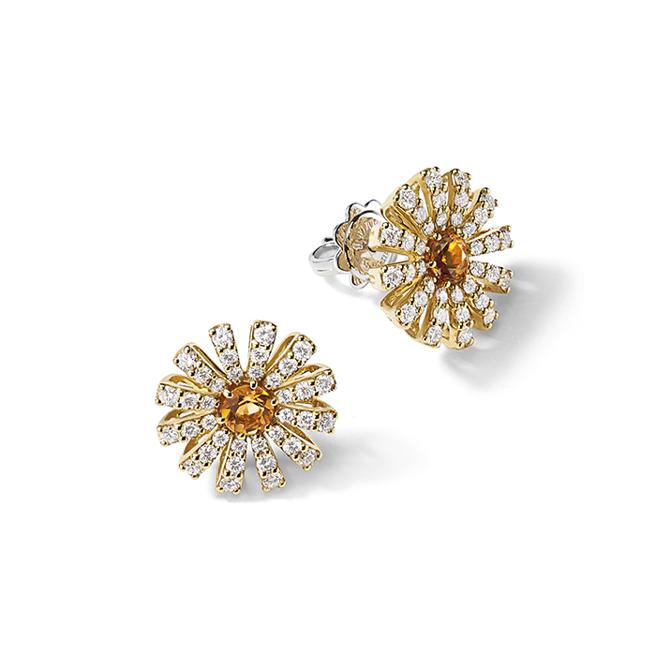DAMIANI Margherita玛格丽特系列黄K金黄水晶钻石耳环，钻石总重0.85克拉。（DAMIANI提供)