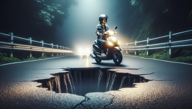 妇人骑机车不慎坠入坑洞后死亡，家属提告请求国赔获准。（示意图、与本案无关／AI生成）