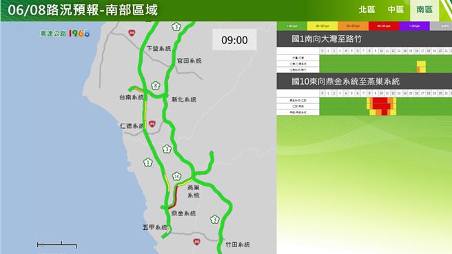 南區國道路況預報。（高公局提供／蔡明亘台北傳真）