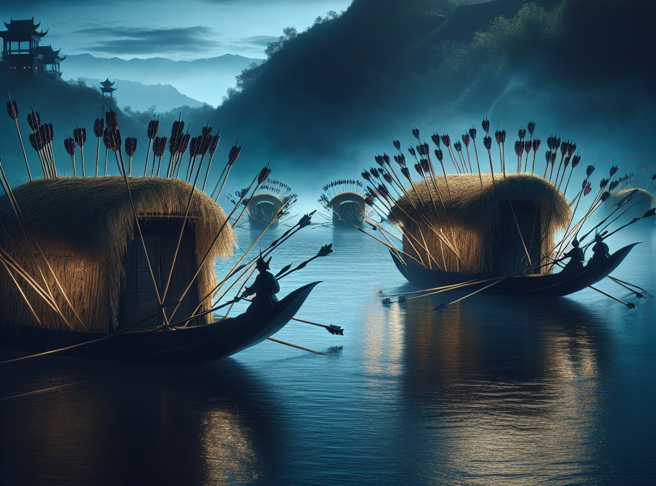 諸葛亮在草船借箭時留了一手，讓曹操寧願損失10萬支箭，也不敢用火攻。(AI示意圖:shutterstock/達志)