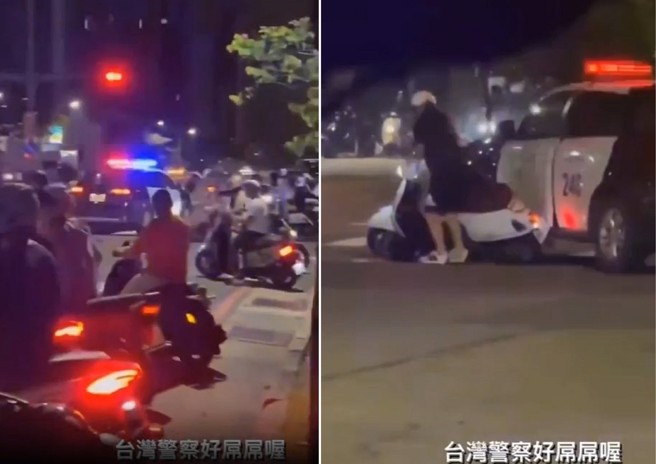 警方获报到场驱离聚集的改装车。（翻摄爆料公社）