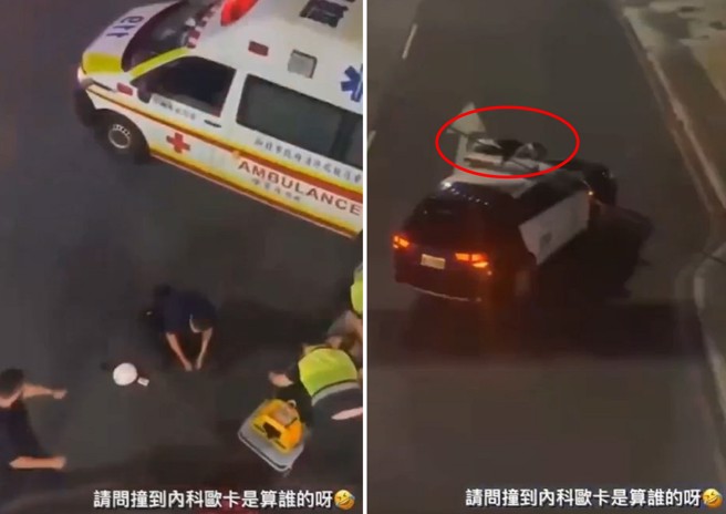 改装机车怕被警察捉，结果自摔被救护车送医。（翻摄爆料公社）