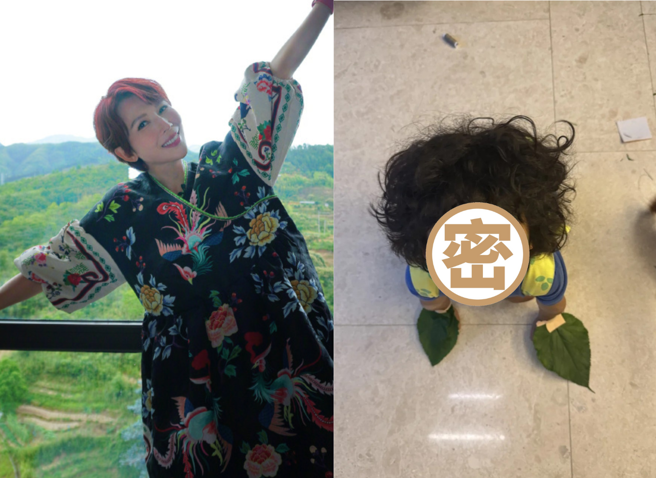 蔡少芬将儿子打扮成一只小海龟。（图/翻摄自蔡少芬微博）