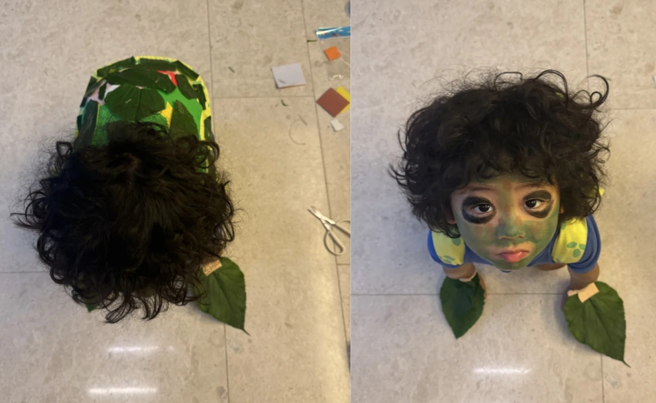 蔡少芬儿子抬起头来无辜眼神超可爱。（图/翻摄自蔡少芬微博）