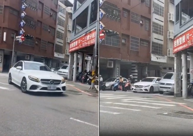 台中宾士姊倒车百米，就是为了要倒车进入单行道。（翻摄爆料公社）