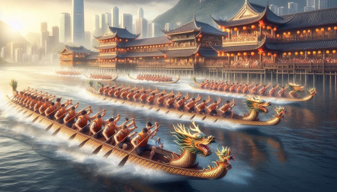 大陸湖北舉辦龍舟比賽，其中一艘龍舟翻覆，一名男選手送醫不治。（示意圖、與本案無關／AI生成）