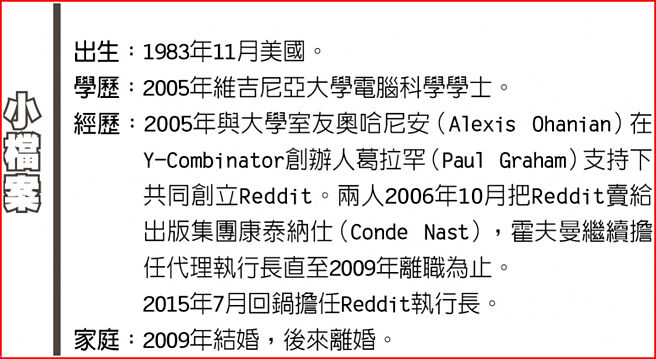 Reddit执行长霍夫曼（Steve Huffman）小檔案