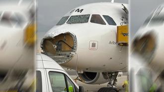 惊魂120秒！「冰雹突袭」空巴机长求救 砸掉机鼻、前舱玻璃裂