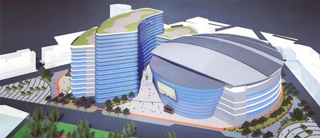 板桥第二运动场场馆老旧，新北市体育局规画透过BOT案，打造成可容纳1万人以上的运动休閒场馆「新北小巨蛋」。图为模拟图。（新北市体育局提供）